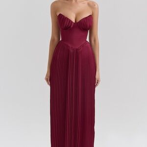 House of Cb Marcella Berry Pleated Georgette Maxi Dress